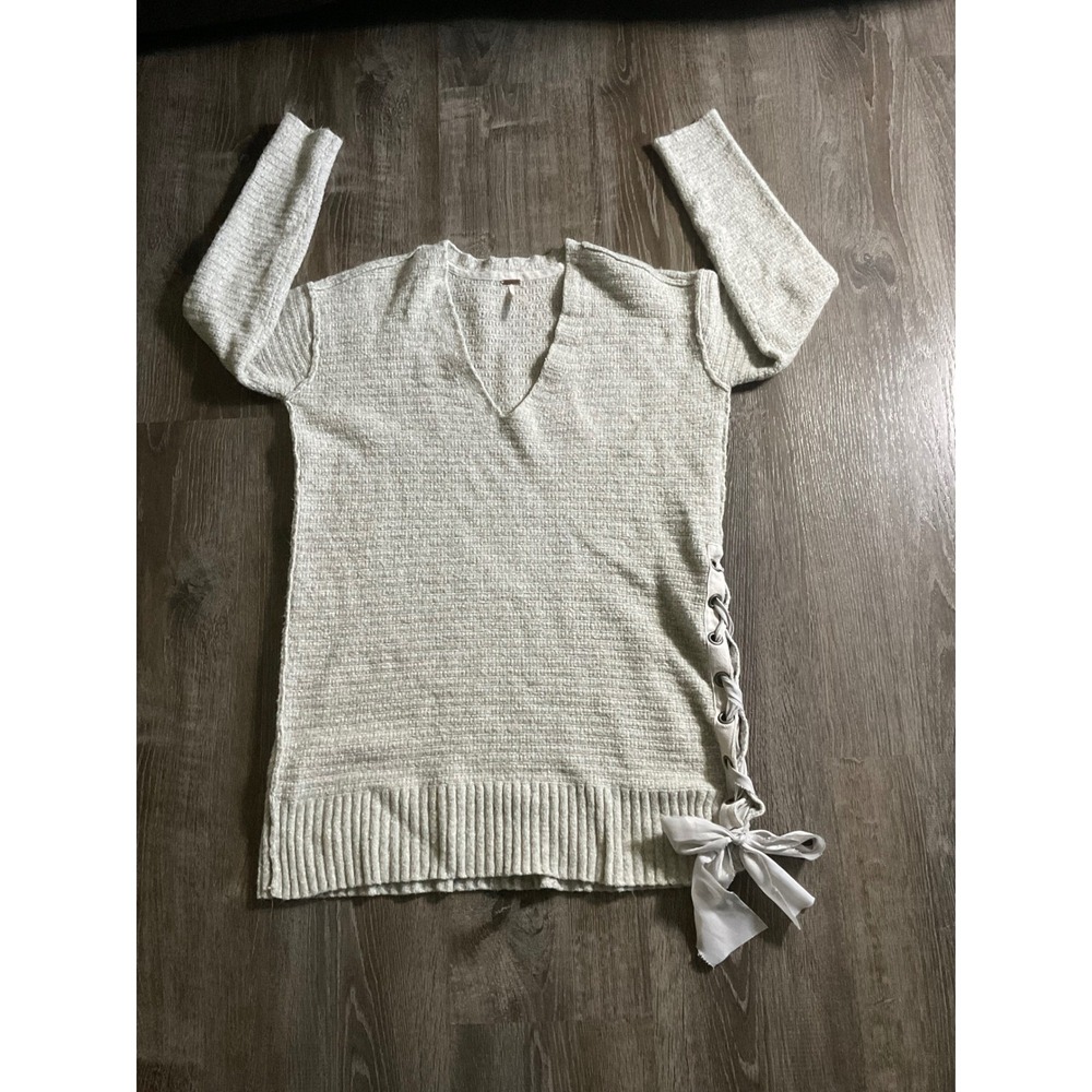 Free People Tunic Sweater Mini‎ Dress Gray Lace Up Long Sleeve Womens